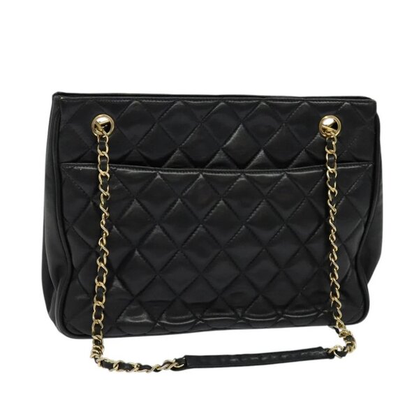 CHANEL Matelasse Chain Shoulder Bag Lamb Skin Black Gold CC - Picture 1 of 15